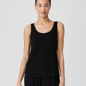 Eileen Fisher Stretch Silk Jersey Scoop Neck Casual Stretchy Black Tank Top